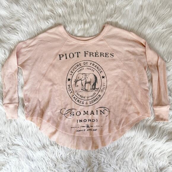 Free People We The Free Vintage Style Oversized Waffle Knit Top Graphic Thermal - Picture 2 of 7